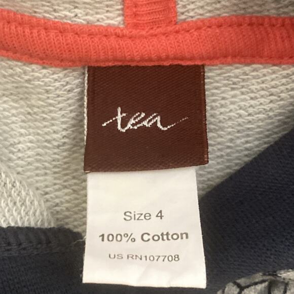 TEA COLLECTION Happy Hoodie Geometric With Bird L/S Top Girls Sz 4 Gray Blue - Picture 6 of 7